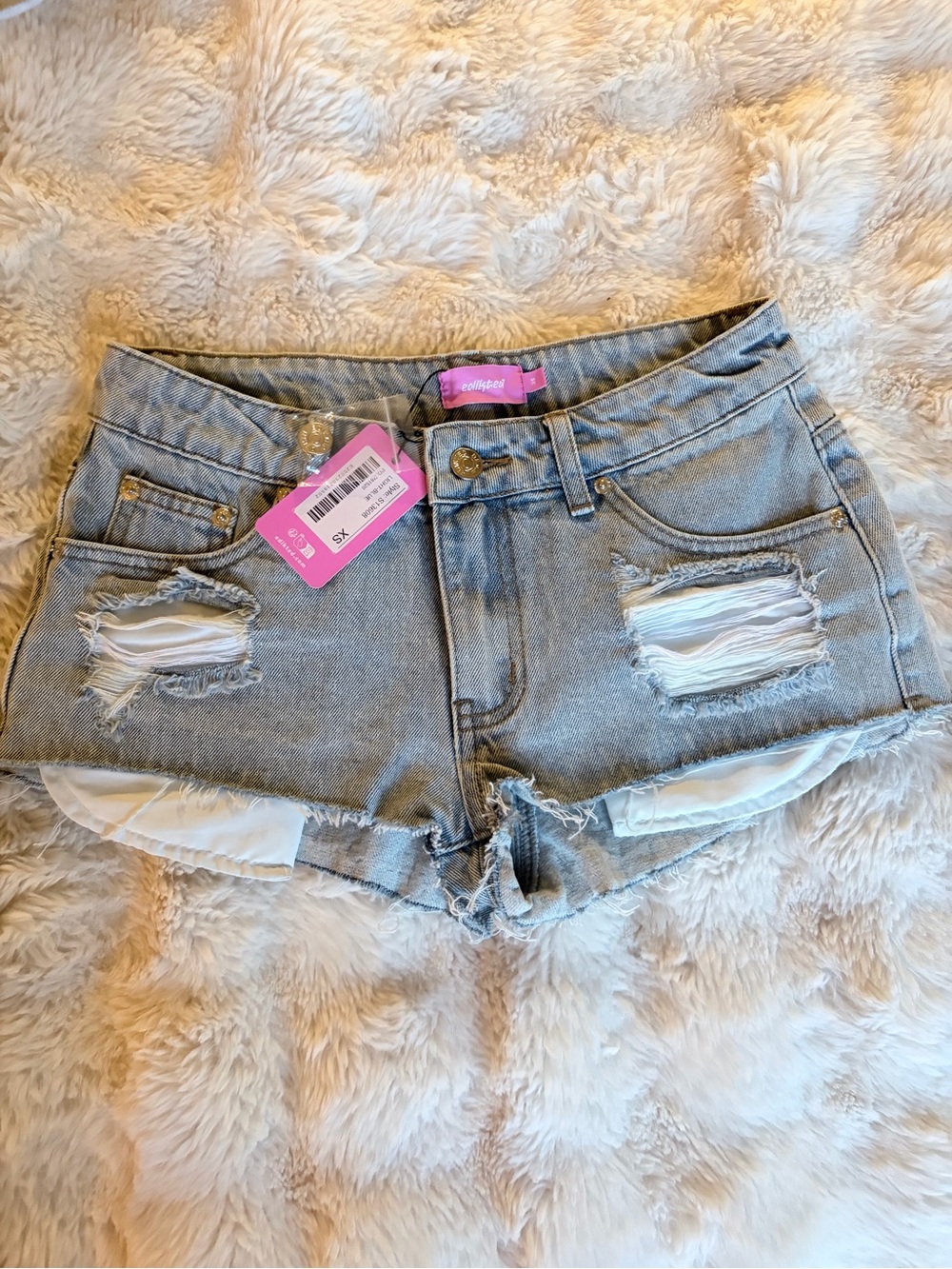 Edikted Light Blue Distressed Denim Shorts - Women